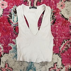 zara nude ribbed v-neck tank top